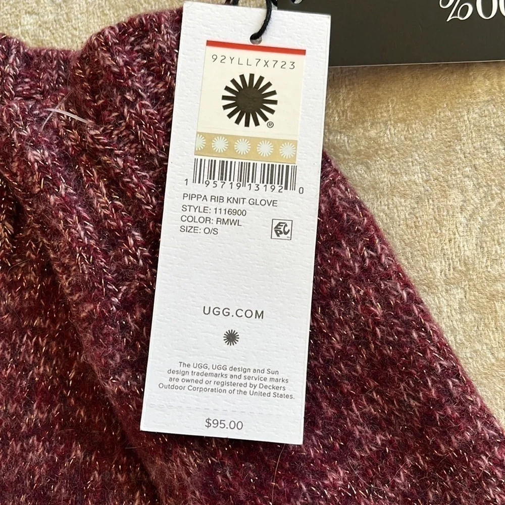 Brand New UGG Cashmere Pippa Rib Knit Gloves Metallic Shimmer Touchscreen
